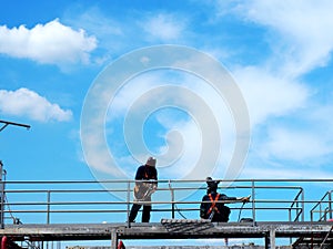 Man Working on the Working at height on construction