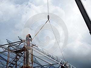 Man Working on the Working at height on construction