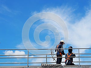 Man Working on the Working at height on construction site