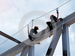 Man Working on the Working at height on construction