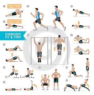 Man workout fitness, aerobic and exercises. Vector