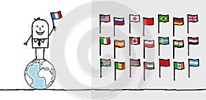 Man & world flags