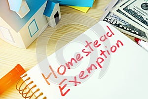 Man writing Homestead Exemption in a note. photo