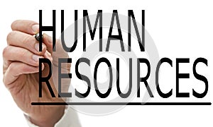 Man writing Human Resources on a virtual screen