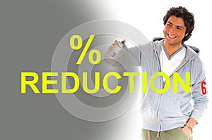 Man writing reduction prices