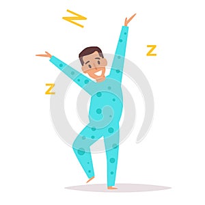 Man yawns and stretches. Vector. Cartoon.