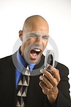 Man yelling at cellphone.