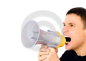 Man yelling into megaphone
