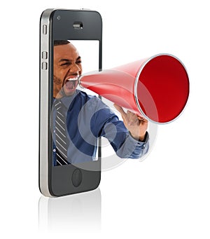 Man yelling in megaphone