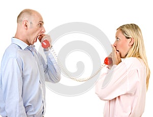 Man yelling at woman on phone