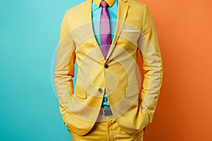 Man in Yellow Business Suit Posing Against Yellow Backdrop