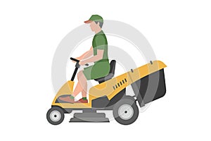 Man with yellow lawnmower