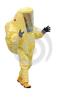 man with yellow special protective suit