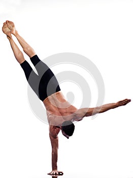 Man yoga handstand full length gymnastic photo