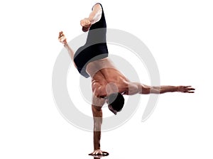 Man yoga handstand full length gymnastic acrobatic