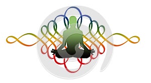 Man in yoga meditating position, yoga whirl