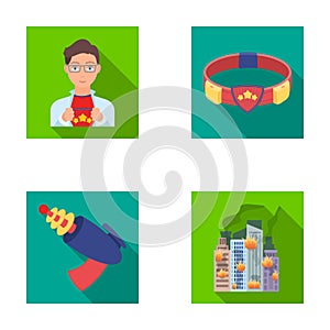 Man, young, glasses, and other web icon in flat style. Superman, belt, gun icons in set collection.