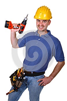 Man young worker with drill