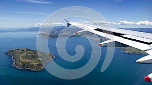 Mana Island from plane window over New Zealand