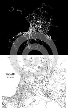 Manado, North Sulawesi, Indonesia street map city centre for poster. High printable detail travel vector map. photo