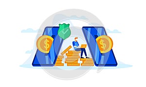 Manage finances mobile banking safety saving online vector flat illustration concept template background