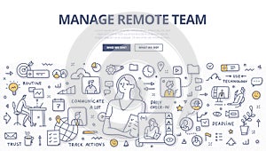 Manage Remote Team Doodle Concept