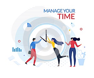 Manage Your Time Motivation People Cartoon Banner