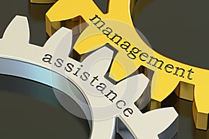 Management Assistance concept on the gearwheels, 3D rendering