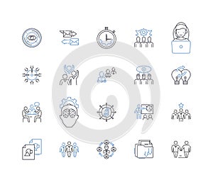 Management brainstorm line icons collection. Leadership, Efficiency, Strategy, Communication, Organizing, Innovation