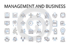 Management and business line icons collection. Administration, Leadership, Governance, Supervision, Direction, Control