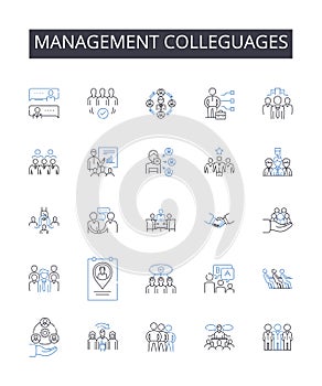 Management colleguages line icons collection. Business partners, Sales associates, Finance experts, Marketing