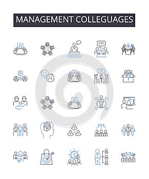 Management colleguages line icons collection. Business partners, Sales associates, Finance experts, Marketing