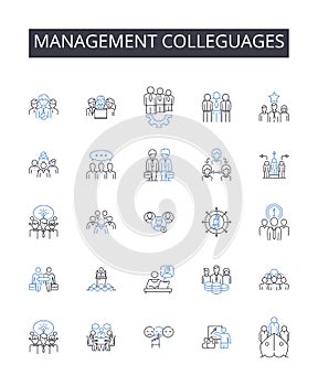 Management colleguages line icons collection. Business partners, Sales associates, Finance experts, Marketing