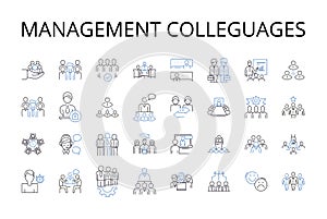 Management colleguages line icons collection. Business partners, Sales associates, Finance experts, Marketing