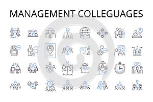 Management colleguages line icons collection. Business partners, Sales associates, Finance experts, Marketing