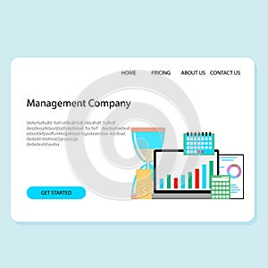Management company service landing page, time chart and accounting
