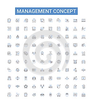 Management concept outline icons collection. Management, Concept, Planning, Leadership, Organizing, Control, Decision
