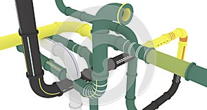 Management concept, pipe construction, symbolizing possible and unobvious communications photo