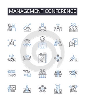 Management conference line icons collection. Data, Knowledge, Information, Technology, Connectivity, Big data, Analytics