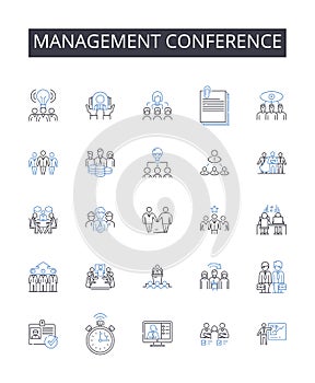 Management conference line icons collection. Executive meeting, Leadership seminar, Professional gathering, Business