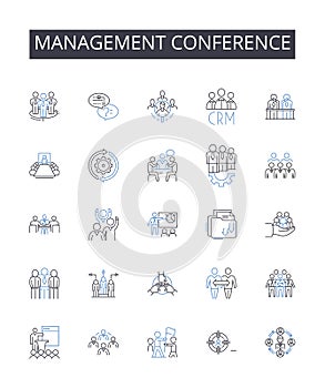 Management conference line icons collection. Executive meeting, Leadership seminar, Professional gathering, Business