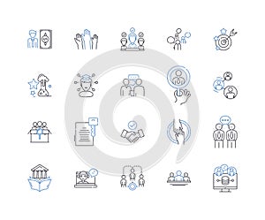 Management consulting line icons collection. Strategy, Optimization, Analysis, Planning, Implementation, Efficiency