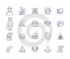 Management department outline icons collection. Managing, Session, Training, Workshop, Business, Leadership, Strategies