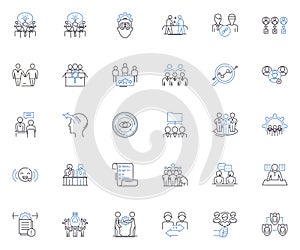 Management development line icons collection. Leadership, Coaching, Mentoring, Vision, Strategy, Teamwork, Communication photo