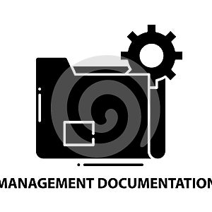 management documentation icon, black vector sign with editable strokes, concept illustration