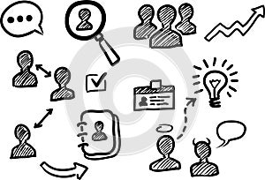 Management and human resources doodle icons