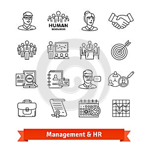 Management and Human resources. Thin line icons