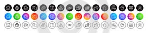 Management, Hydroelectricity and 360 degrees line icons. For web app, printing. Round icon buttons. Vector