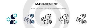 Management icon in filled, thin line, outline and stroke style. Vector illustration of two colored and black management vector