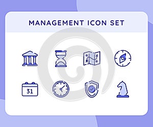 management icon icons set collection collections package court sand glass compass calendar clock chess white isolated background